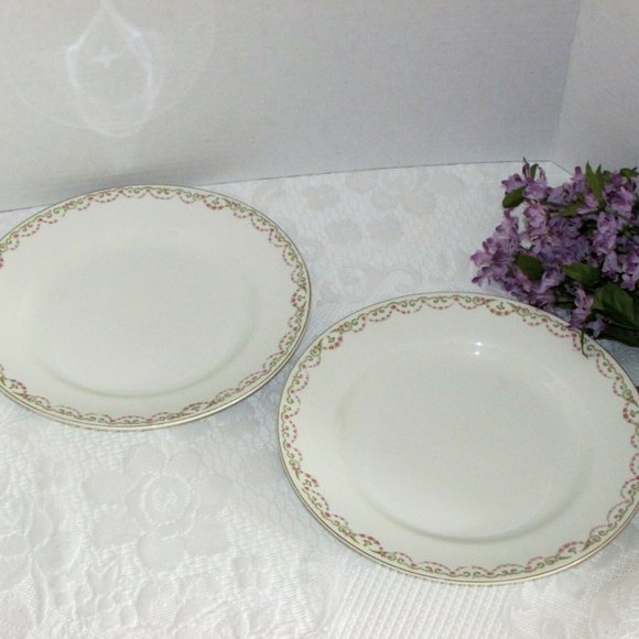 2 Vintage Johnson Bros. Dinner Plates Tiny Pink Rose Garland Swag - Picture 1 of 9